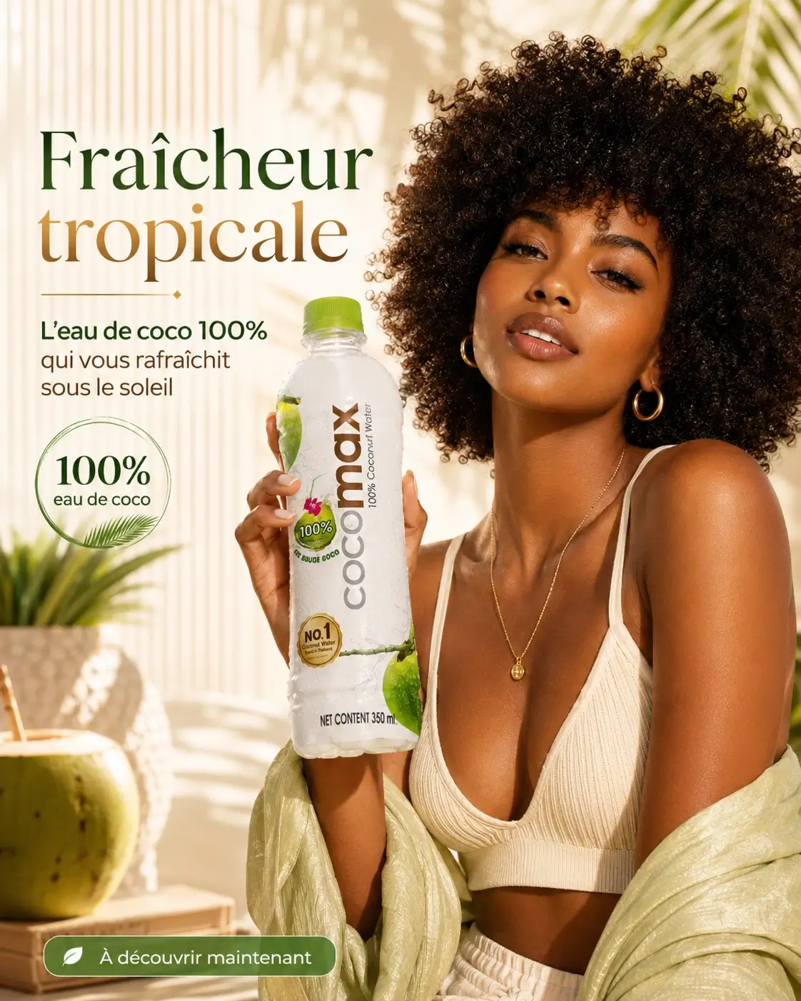 Affiche publicitaire Coco Max à l'ambiance tropicale