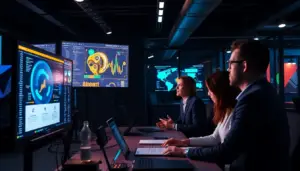 Environnement moderne de marketing numérique avec des outils IA, illustrant l'importance de l'IA dans la personnalisation des campagnes publicitaires.
