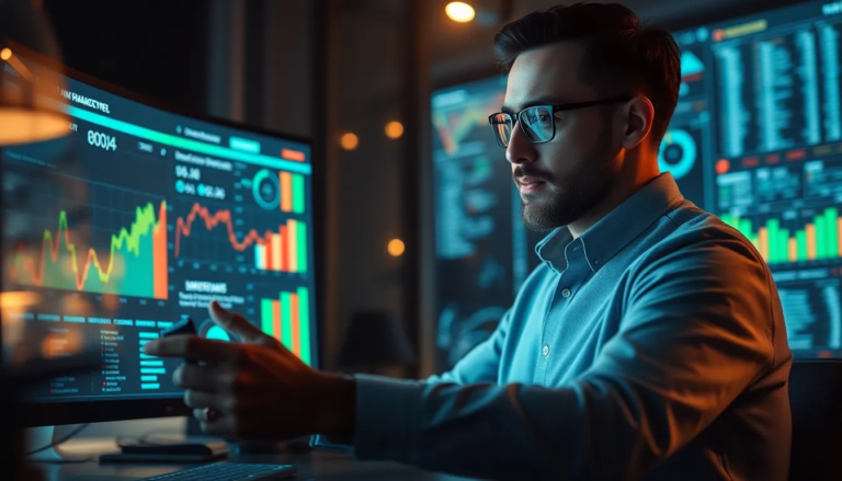 Stratégiste en marketing digital analysant des données sur écran, illustrant l'utilisation de l'IA pour optimiser le ciblage et la personnalisation.